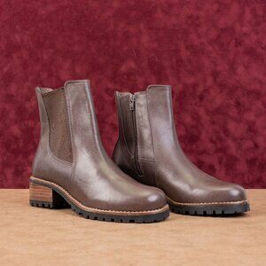 David Tate Women Santorini Waterproof Luxe Brown Leather Zip Boots sz 7